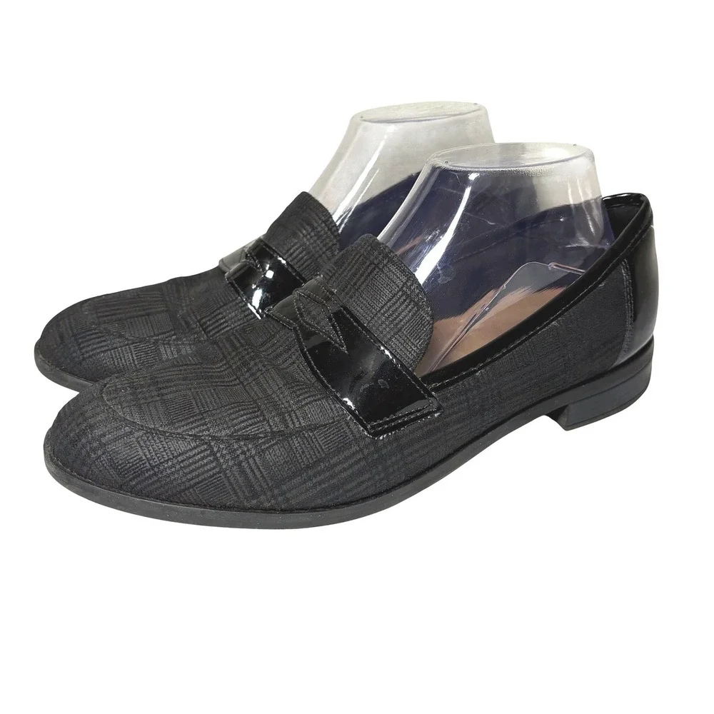 Clarks Trish Rose Black Plaid Plaid Patent Trim Comfort Penny Loafers Women's 10
